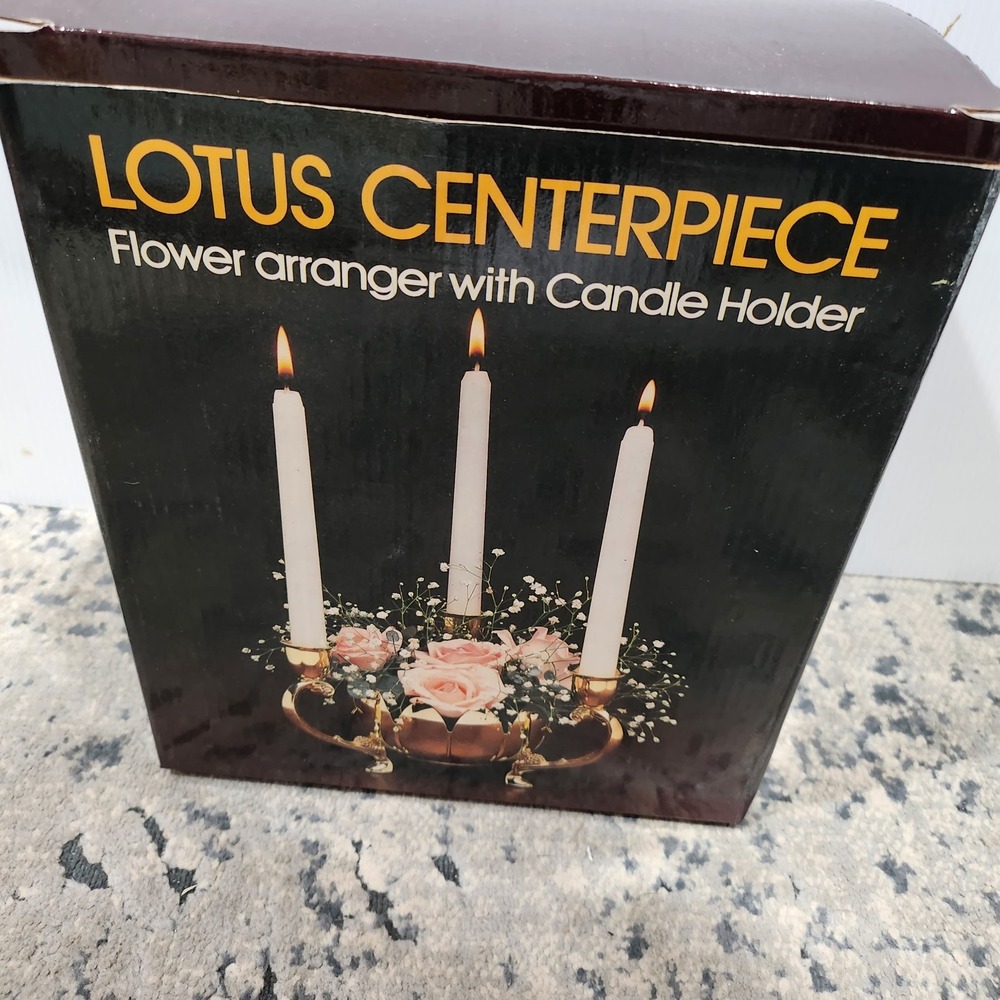 Vintage Lotus Centerpiece Flower Arranger 3 Candle Holder Gold Tone Table Decor